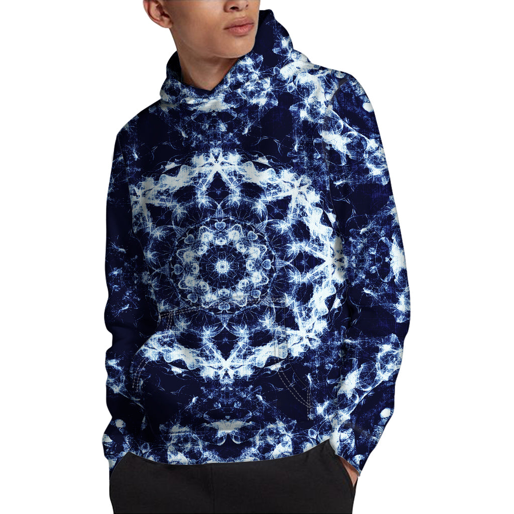 Blue Winter Mandala Print Pullover Hoodie
