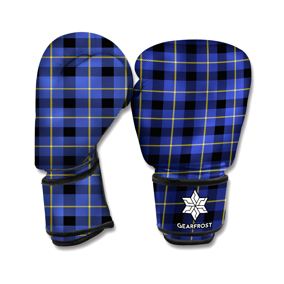 Blue Yellow And Black Plaid Print Boxing Gloves