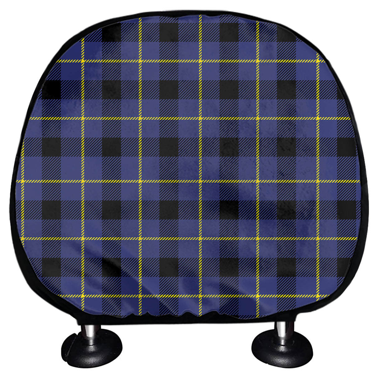 Blue Yellow And Black Plaid Print Car Headrest Covers