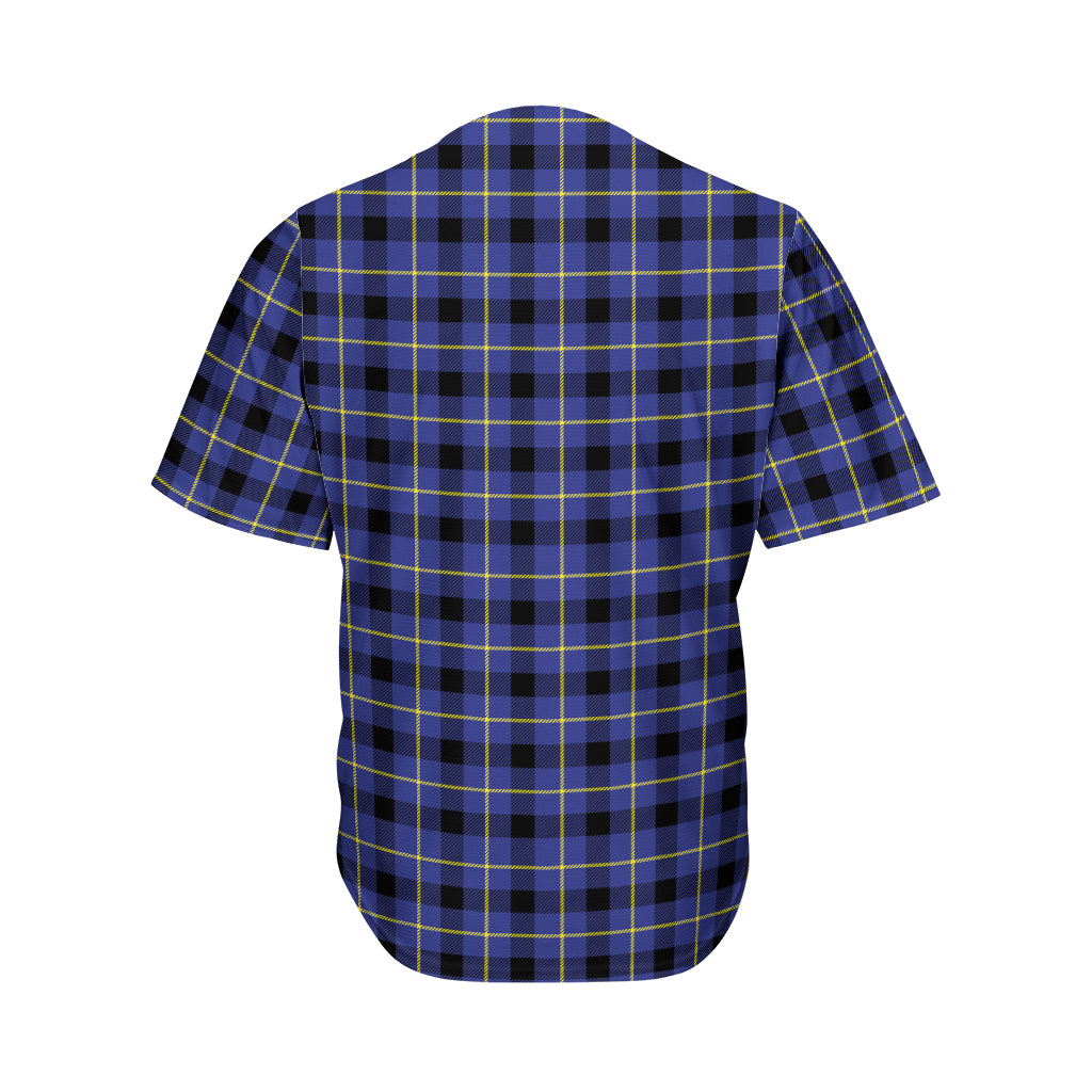 Blue Yellow And Black Plaid Print Men's Baseball Jersey