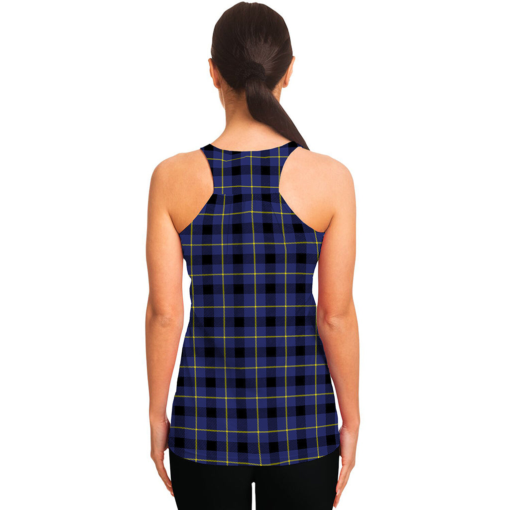 Blue Yellow And Black Plaid Print Women's Racerback Tank Top