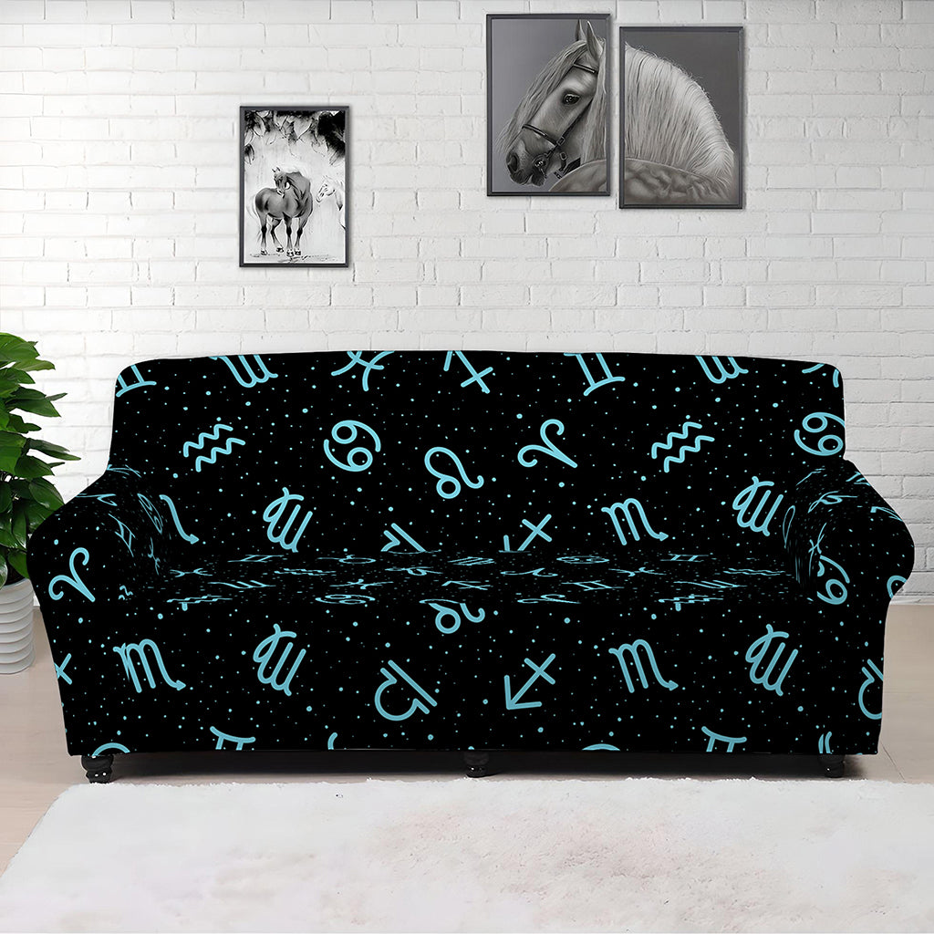 Blue Zodiac Symbols Pattern Print Sofa Cover