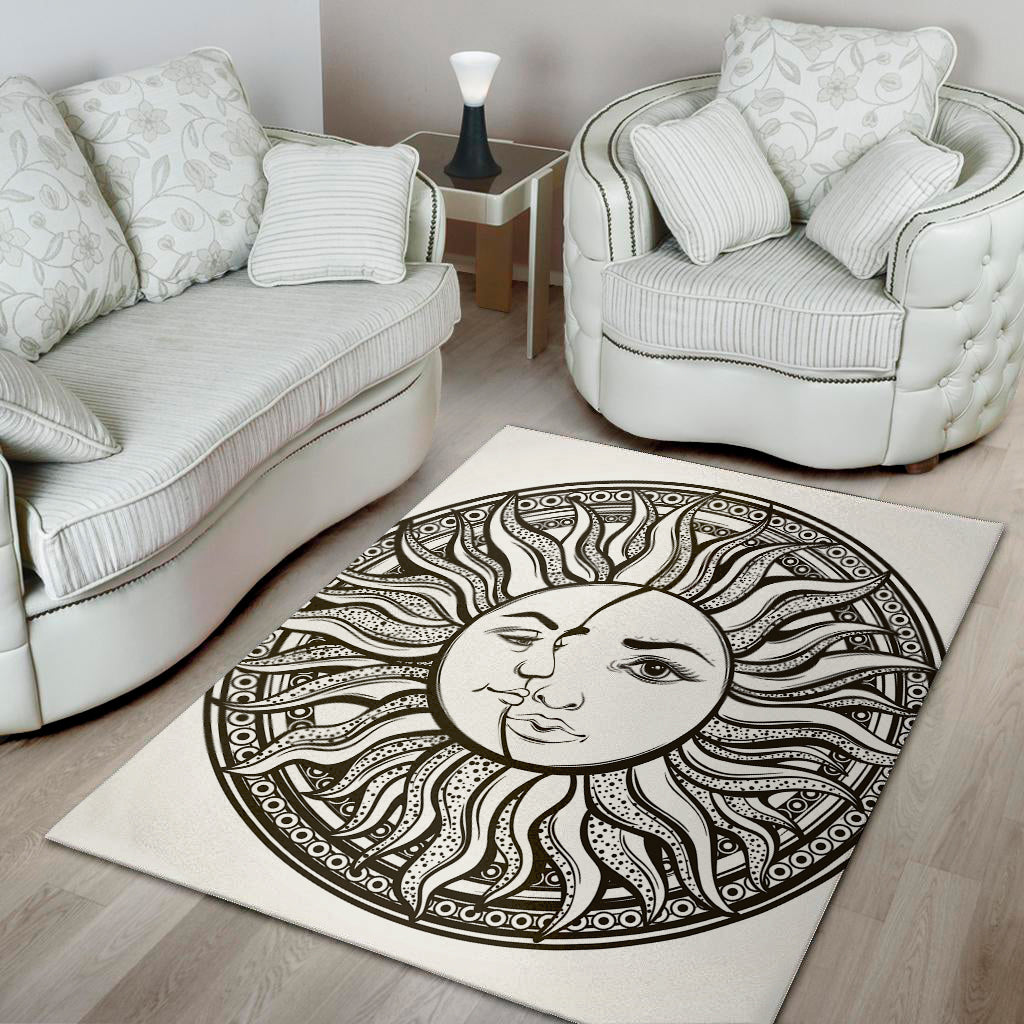 Bohemian Celestial Sun And Moon Print Area Rug