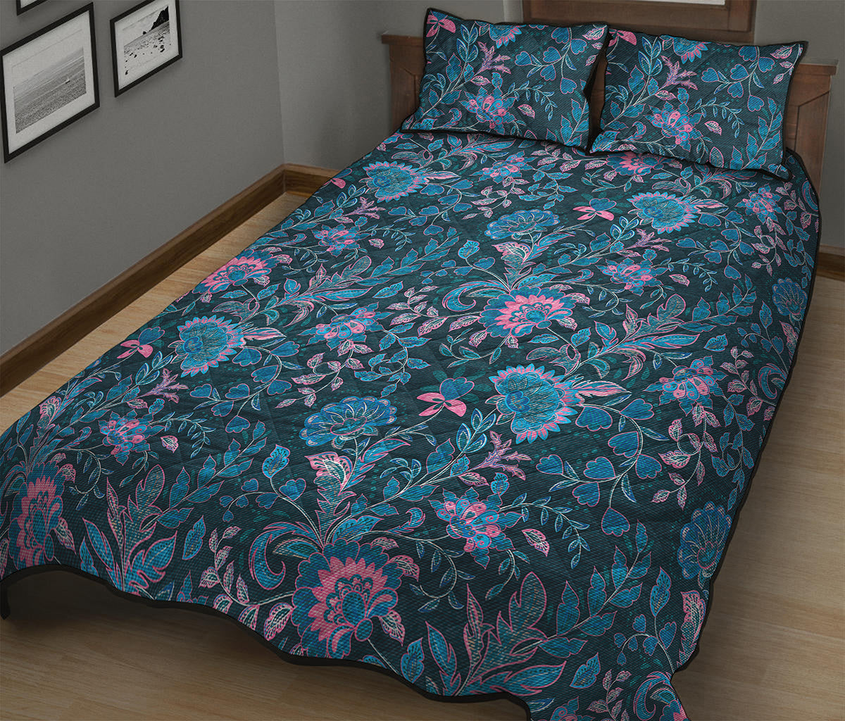 Bohemian Denim Jeans Pattern Print Quilt Bed Set