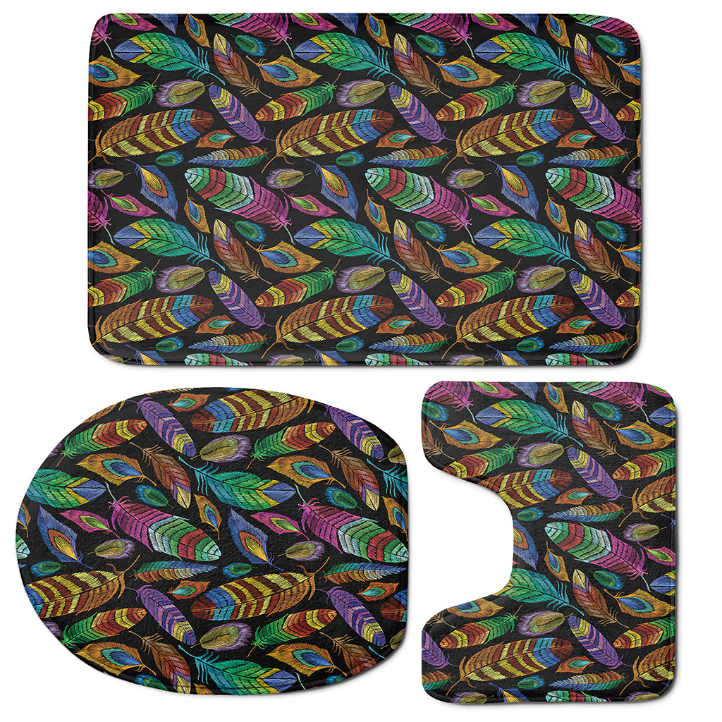 Bohemian Feather Pattern Print 3 Piece Bath Mat Set