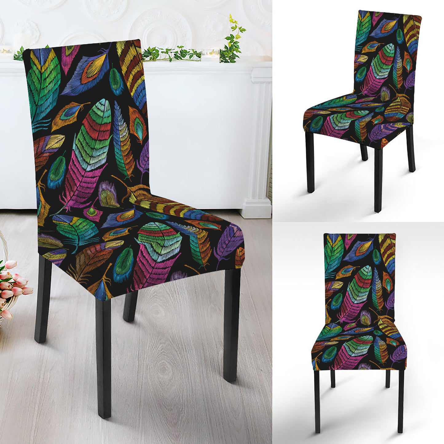 Bohemian Feather Pattern Print Dining Chair Slipcover