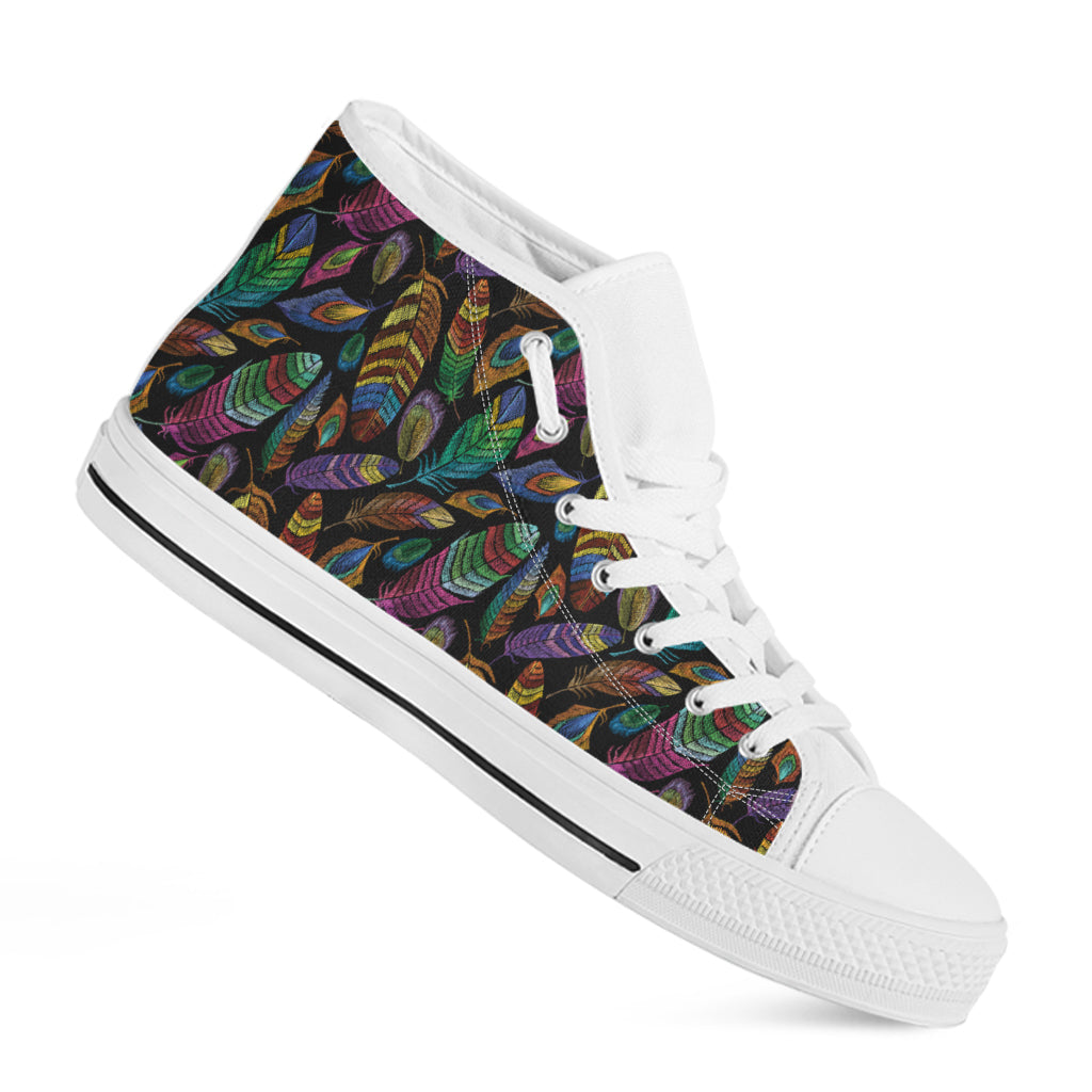 Bohemian Feather Pattern Print White High Top Shoes