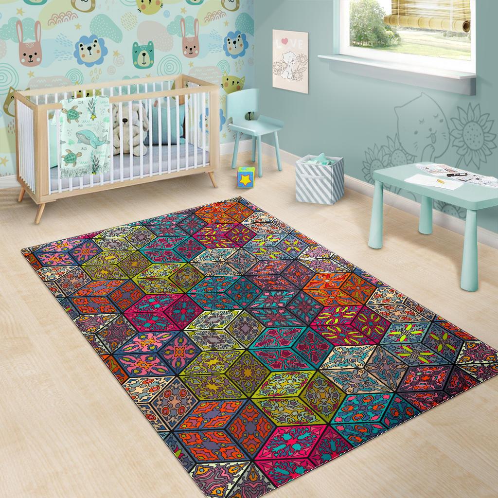 Bohemian Indian Box Pattern Print Area Rug GearFrost