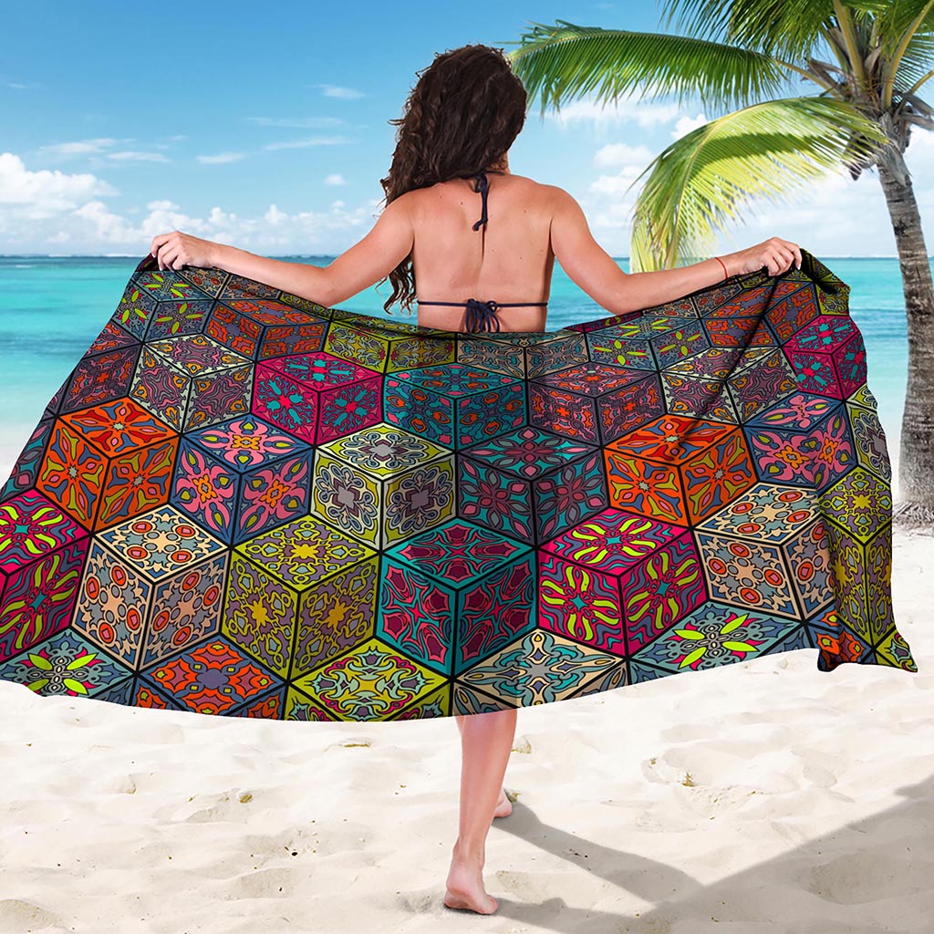 Bohemian Indian Box Pattern Print Beach Sarong Wrap