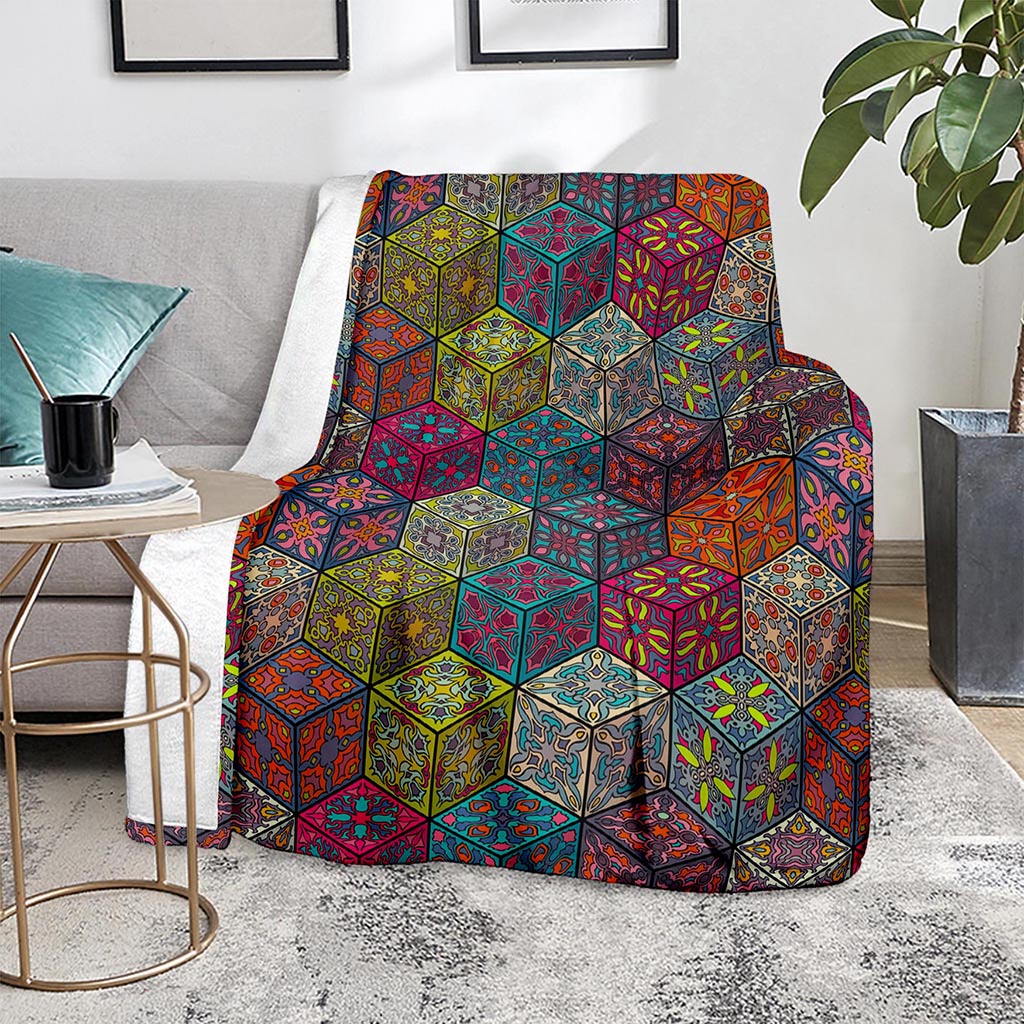 Bohemian Indian Box Pattern Print Blanket