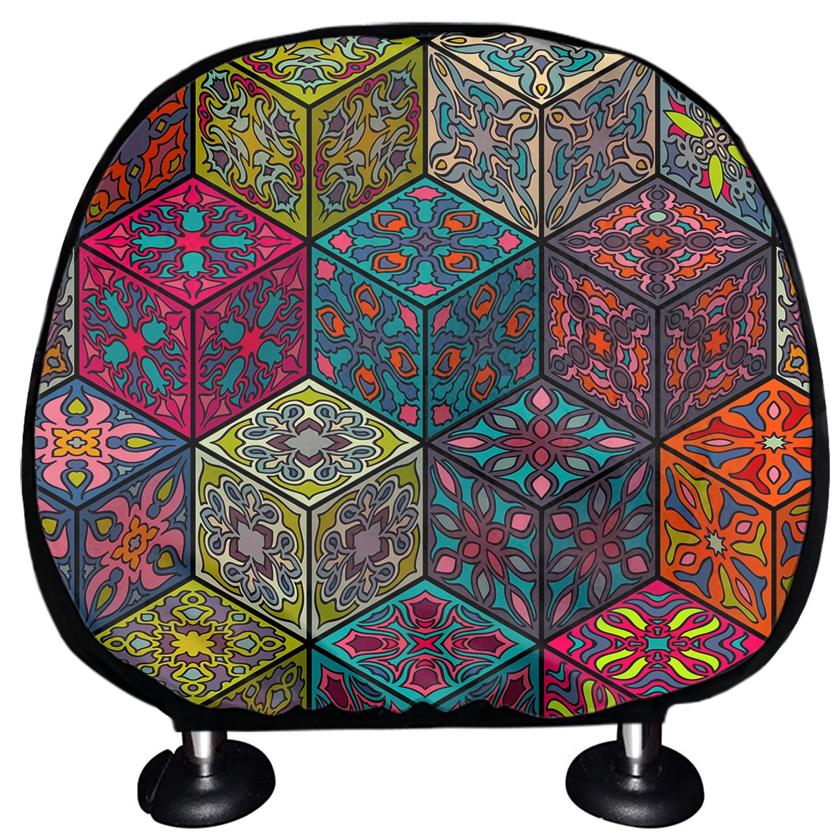 Bohemian Indian Box Pattern Print Car Headrest Covers
