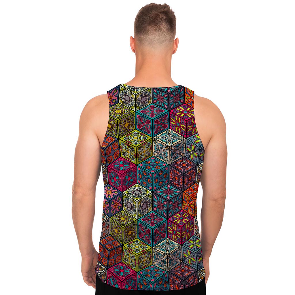Bohemian Indian Box Pattern Print Men's Tank Top