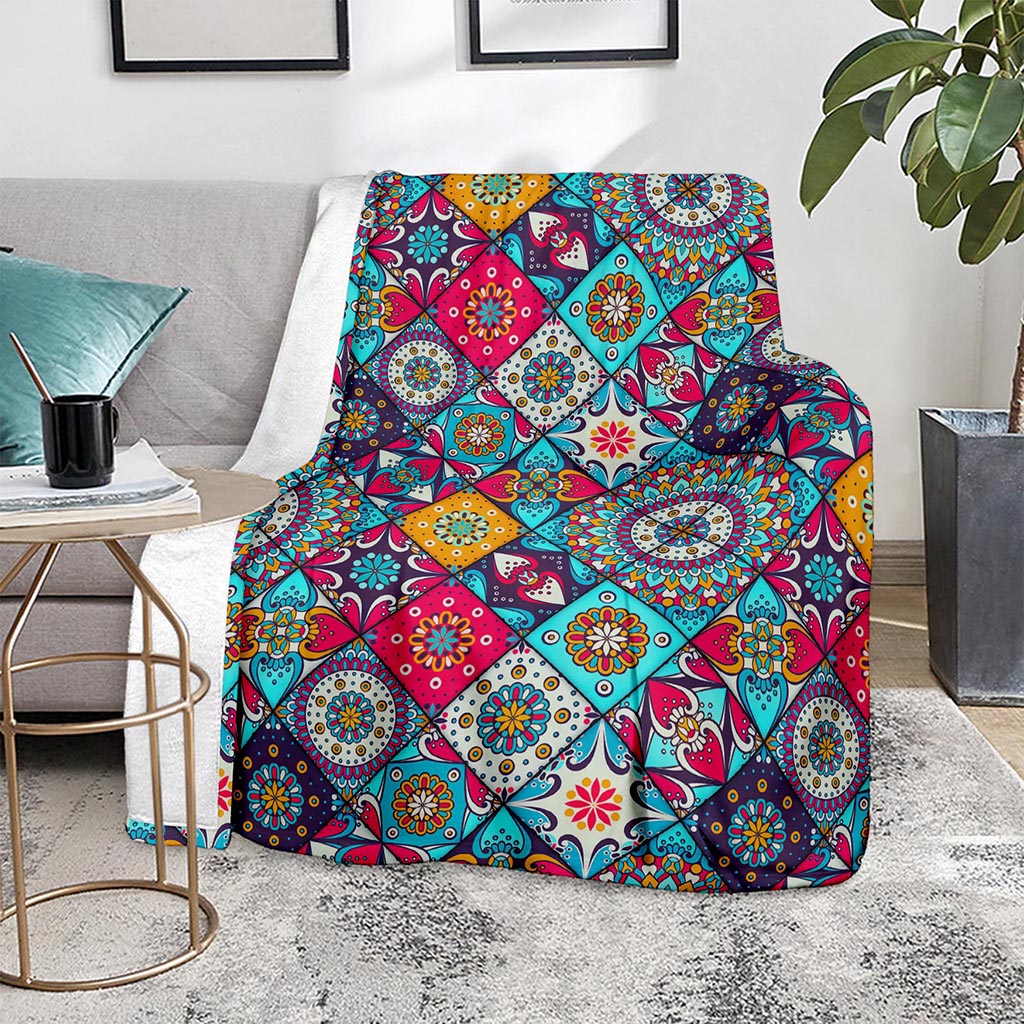 Bohemian Indian Mandala Patchwork Print Blanket
