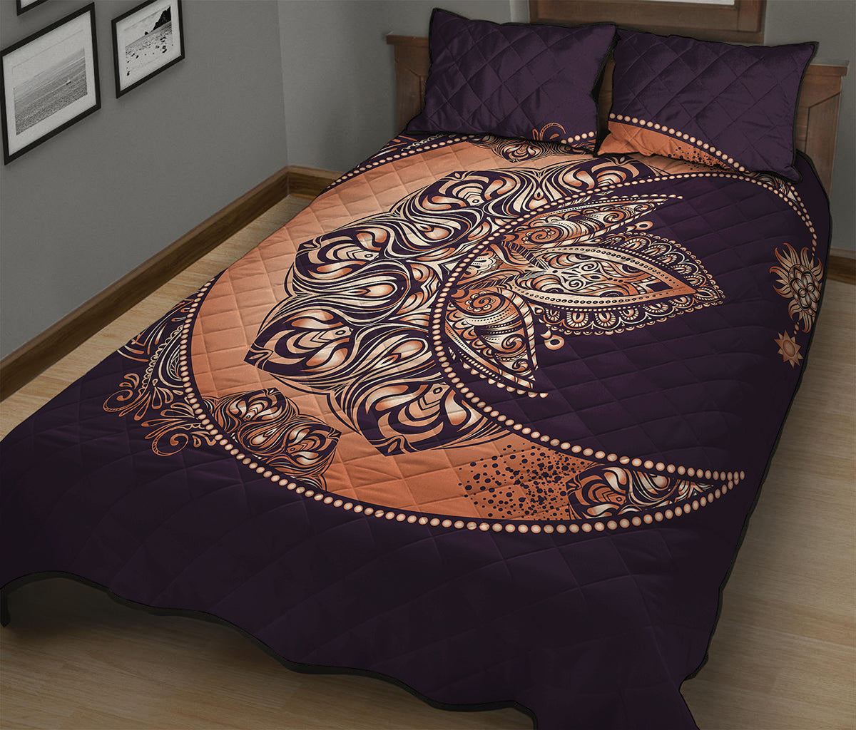 Bohemian Moon And Sun Print Quilt Bed Set