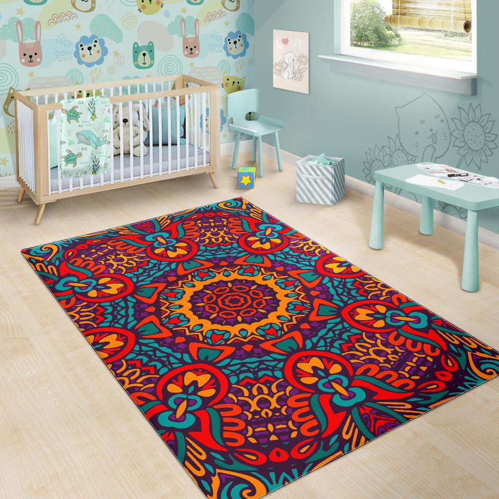 Bohemian Native Mandala Pattern Print Area Rug GearFrost