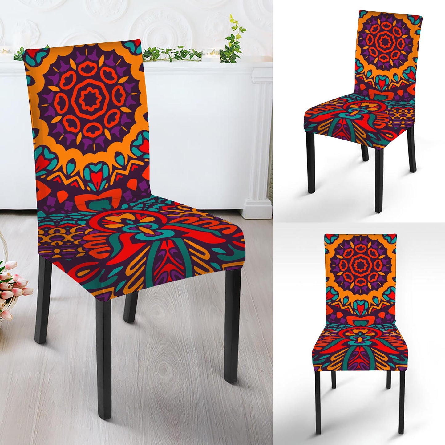 Bohemian Native Mandala Pattern Print Dining Chair Slipcover