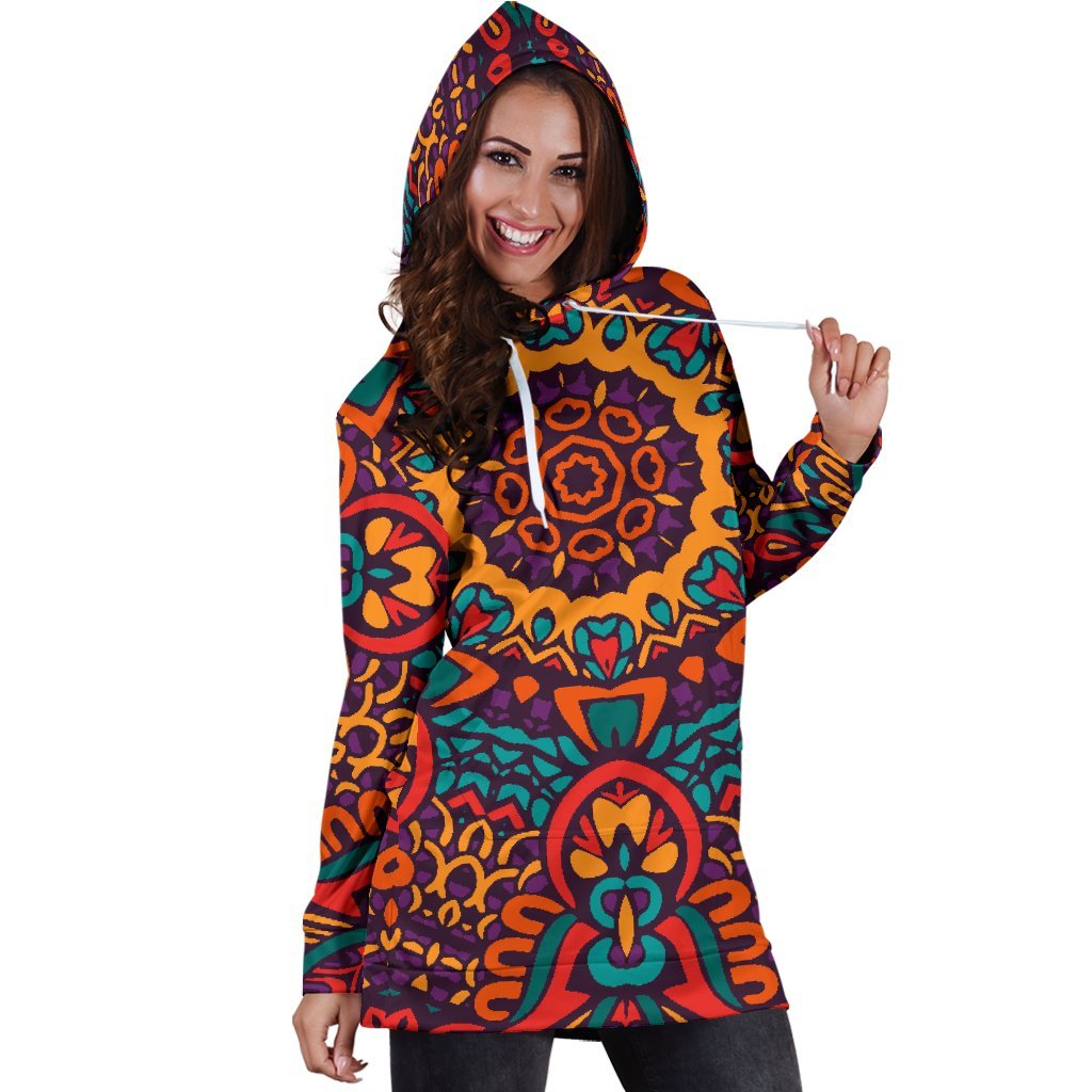 Bohemian Native Mandala Pattern Print Hoodie Dress GearFrost