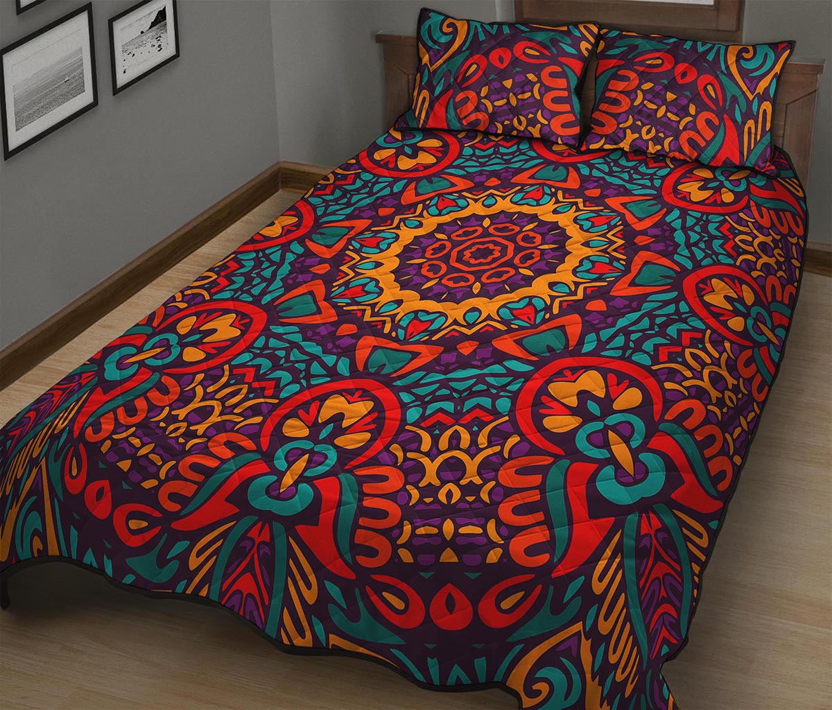 Bohemian Native Mandala Pattern Print Quilt Bed Set