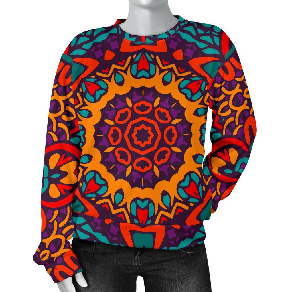 Bohemian Native Mandala Pattern Print Women's Crewneck Sweatshirt GearFrost