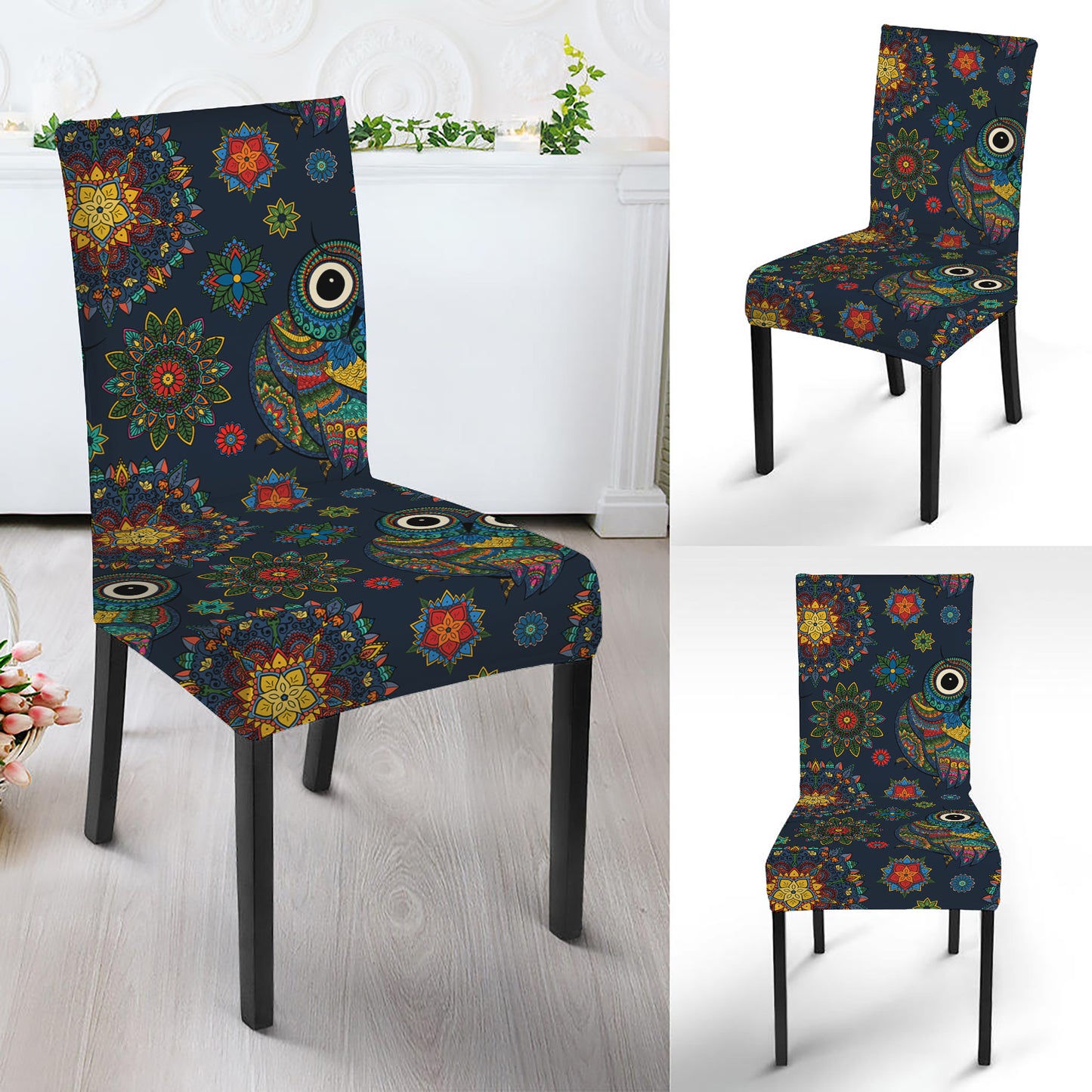 Bohemian Owl Pattern Print Dining Chair Slipcover