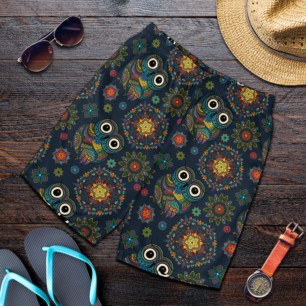 Bohemian Owl Pattern Print Men's Shorts