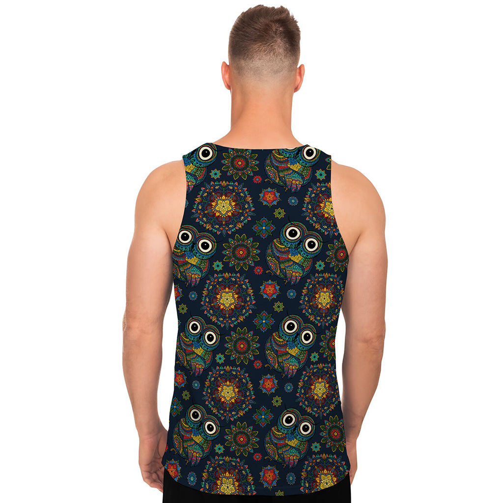 Bohemian Owl Pattern Print Men's Tank Top
