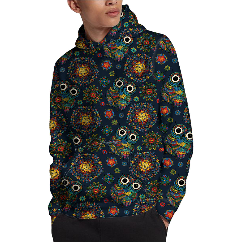Bohemian Owl Pattern Print Pullover Hoodie