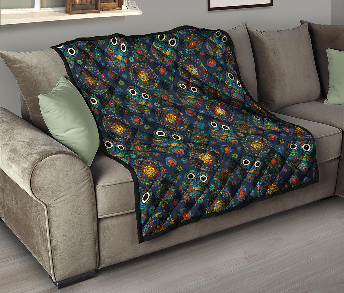 Bohemian Owl Pattern Print Quilt