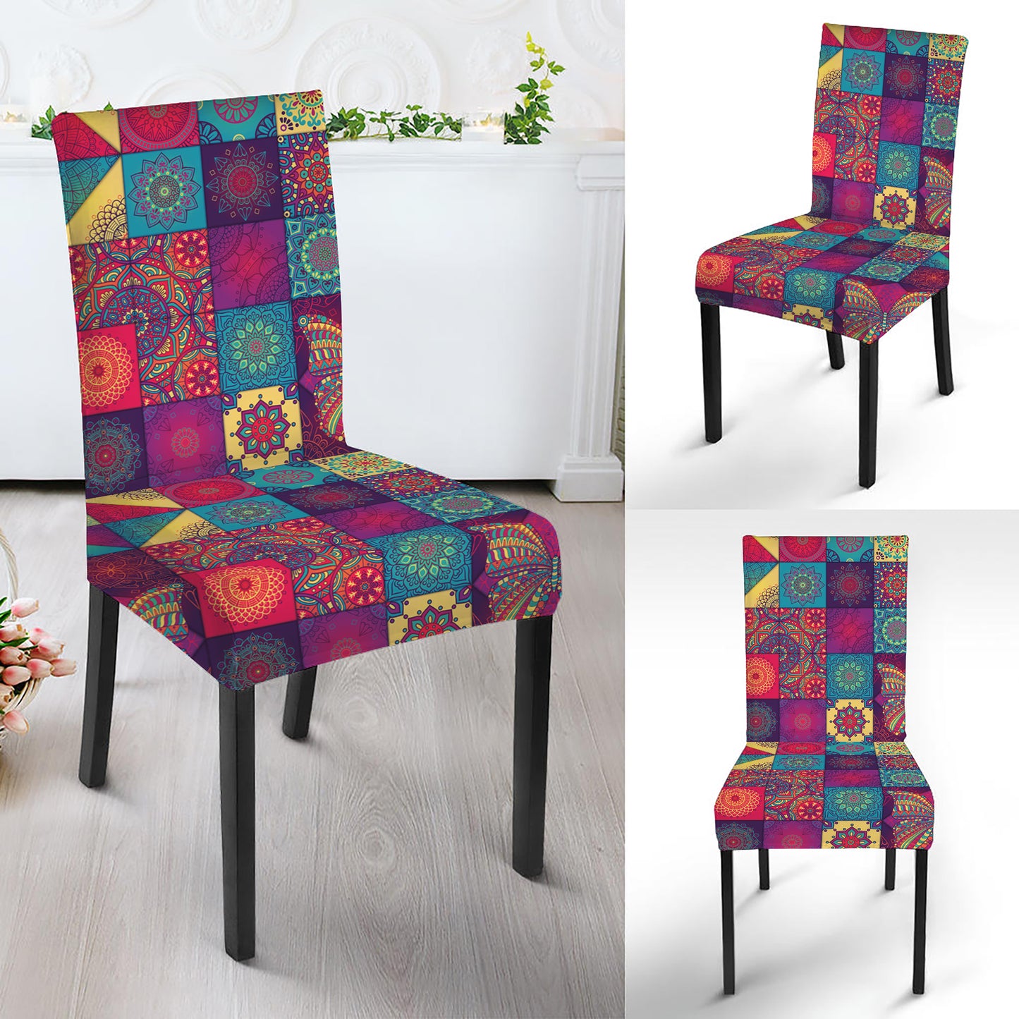 Bohemian Patchwork Pattern Print Dining Chair Slipcover