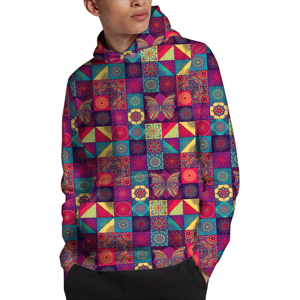 Bohemian Patchwork Pattern Print Pullover Hoodie