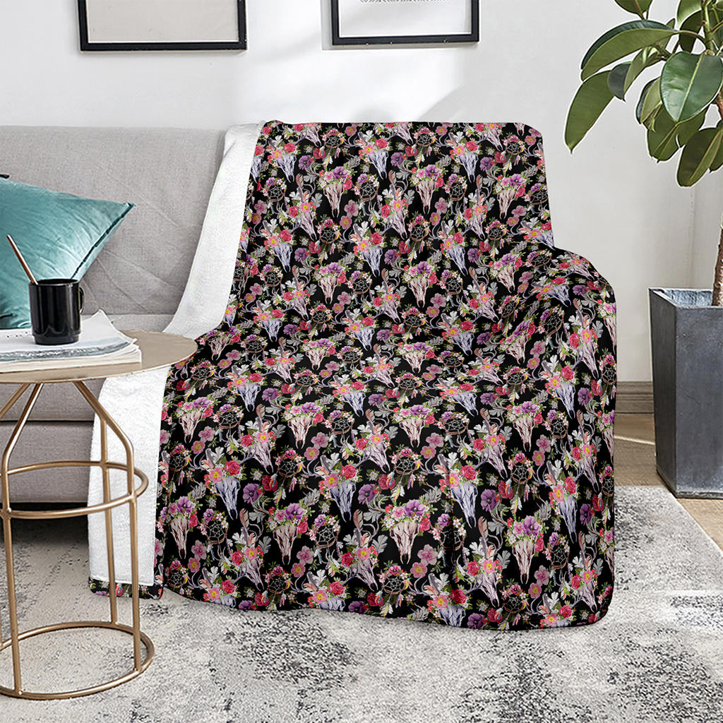 Boho Deer Skull Pattern Print Blanket