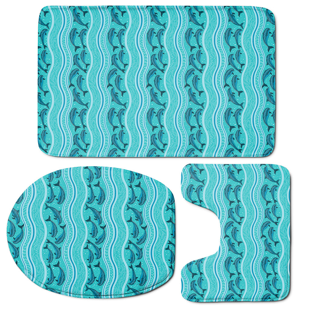 Boho Dolphin Pattern Print 3 Piece Bath Mat Set