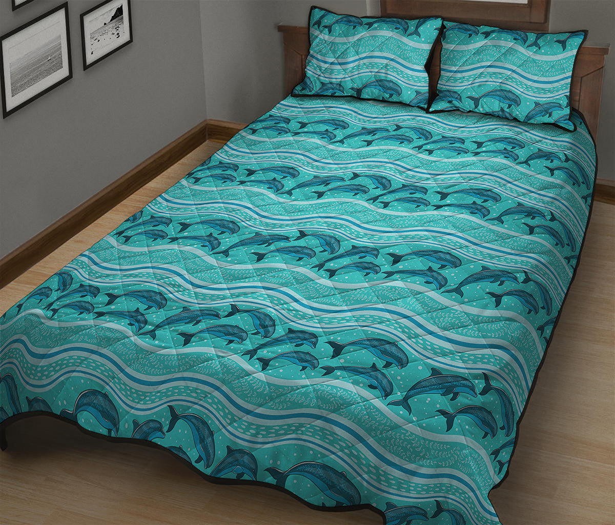 Boho Dolphin Pattern Print Quilt Bed Set