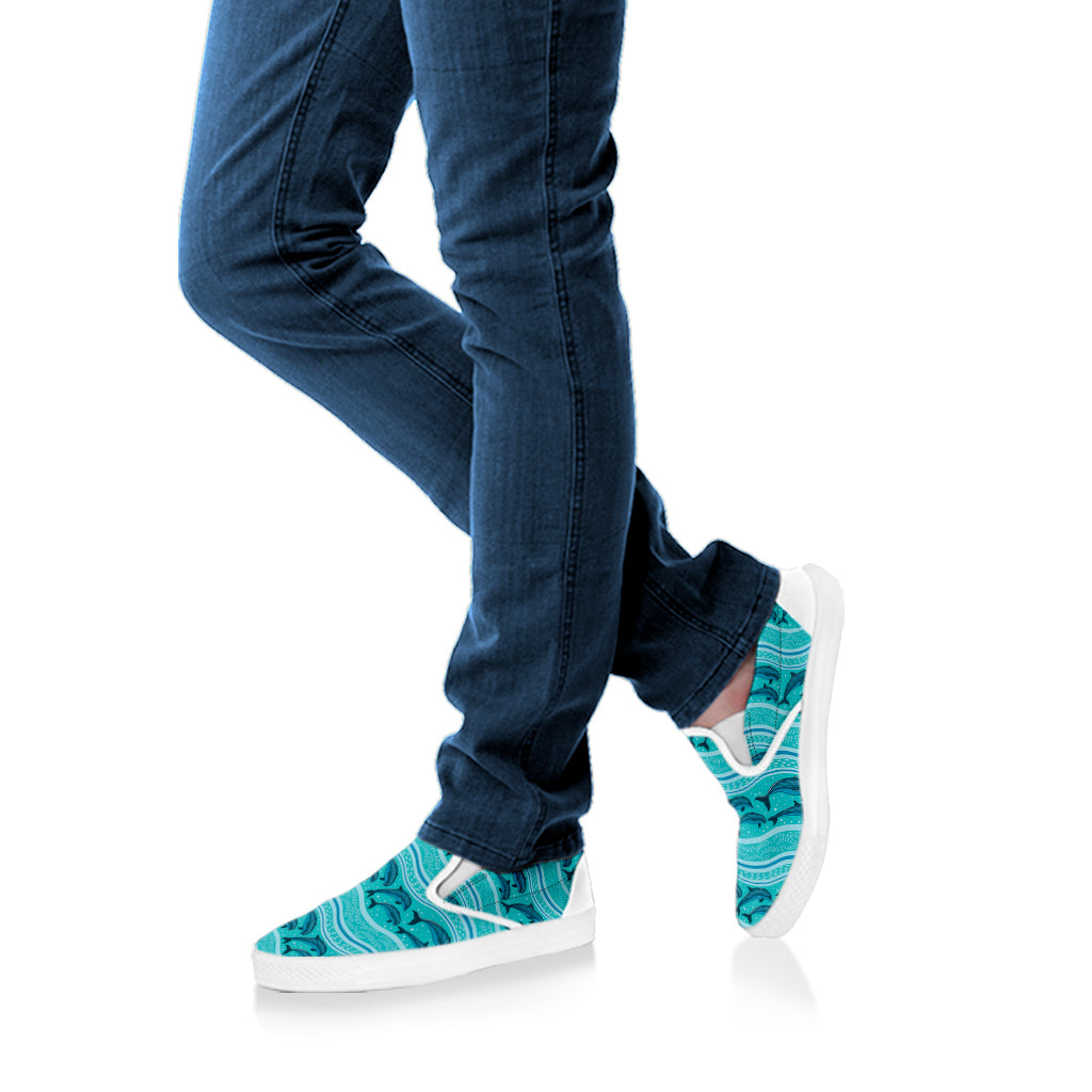 Boho Dolphin Pattern Print White Slip On Shoes
