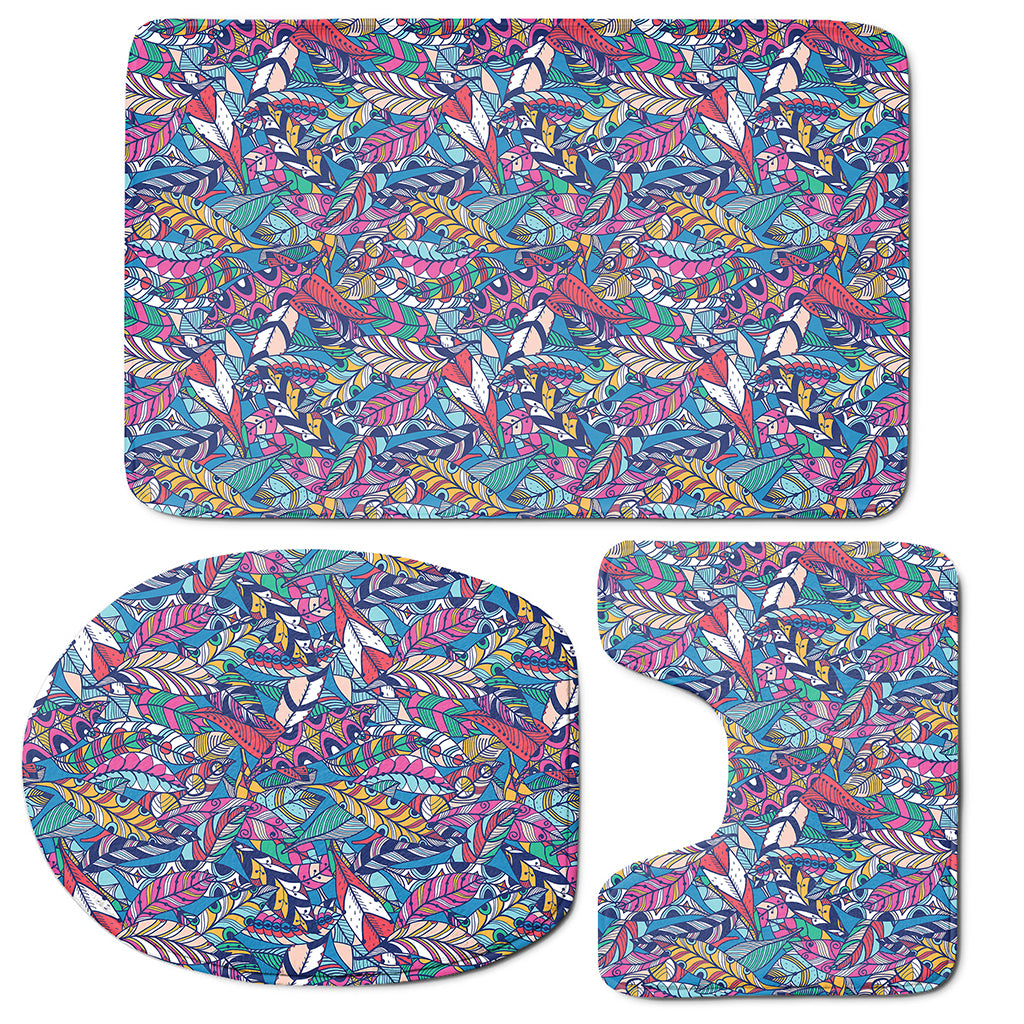 Boho Feather Pattern Print 3 Piece Bath Mat Set