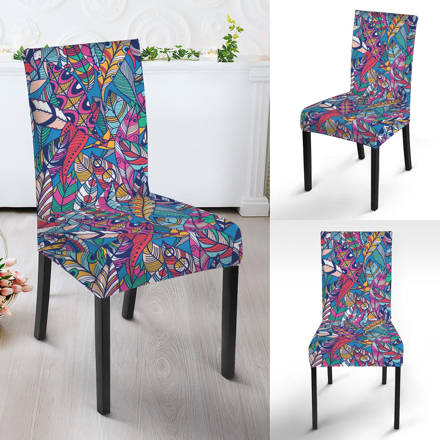 Boho Feather Pattern Print Dining Chair Slipcover