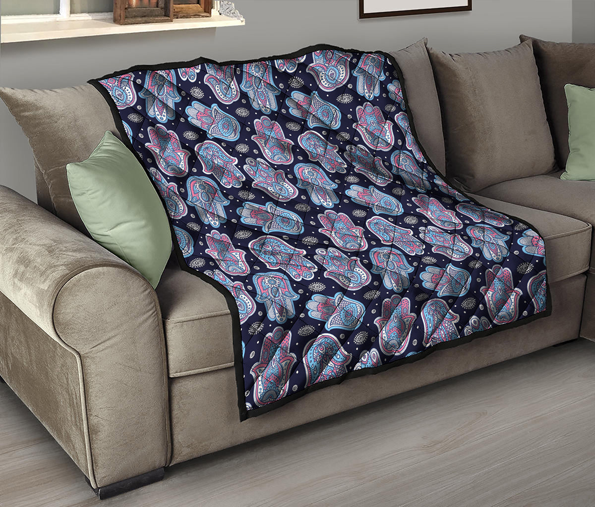 Boho Hamsa Pattern Print Quilt