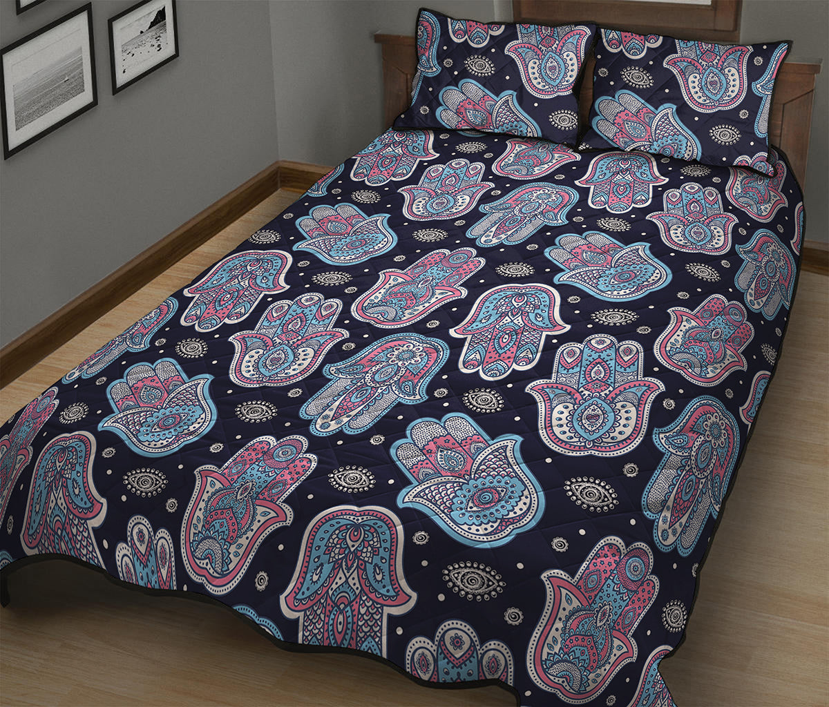 Boho Hamsa Pattern Print Quilt Bed Set