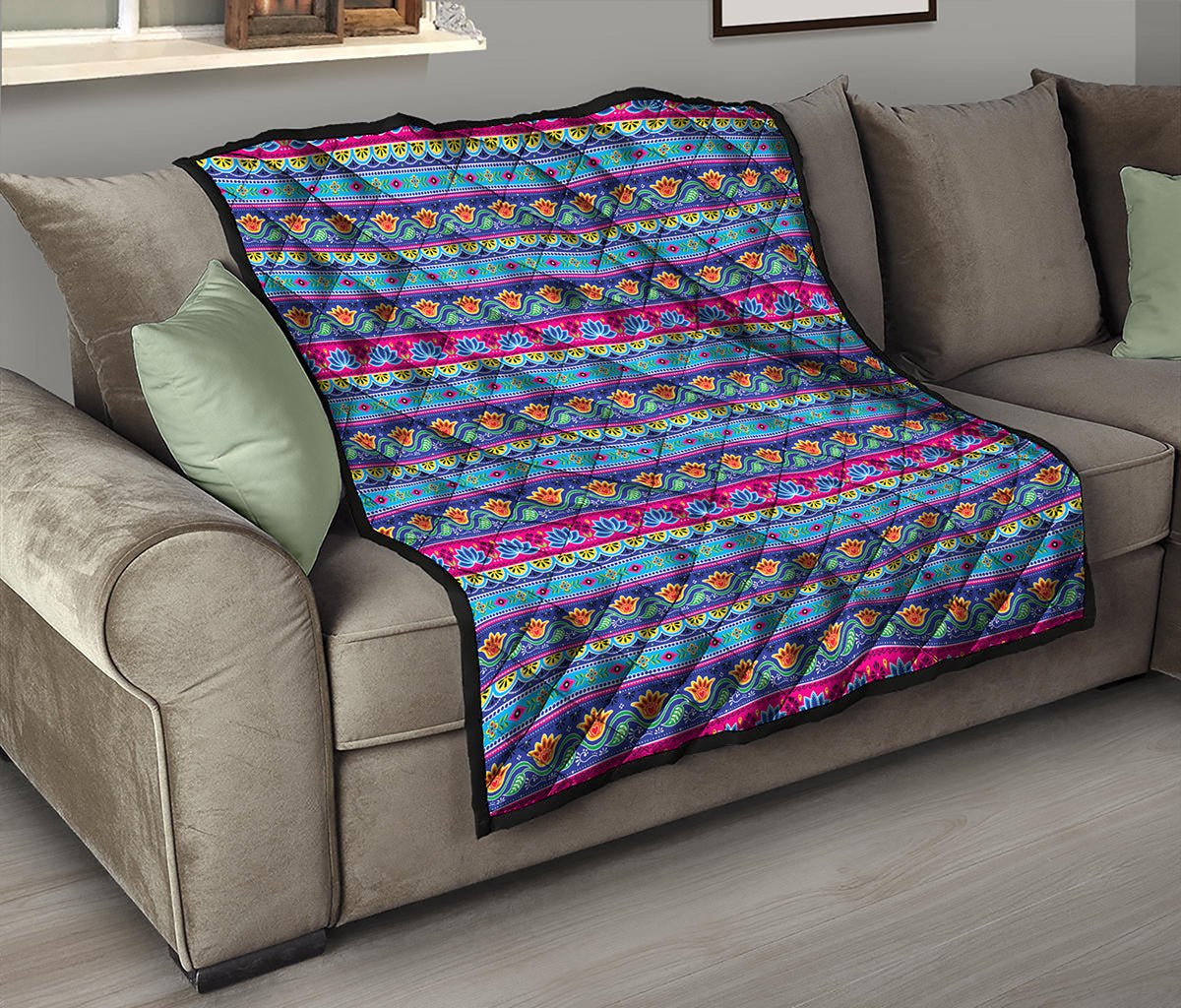 Boho Indian Lotus Pattern Print Quilt