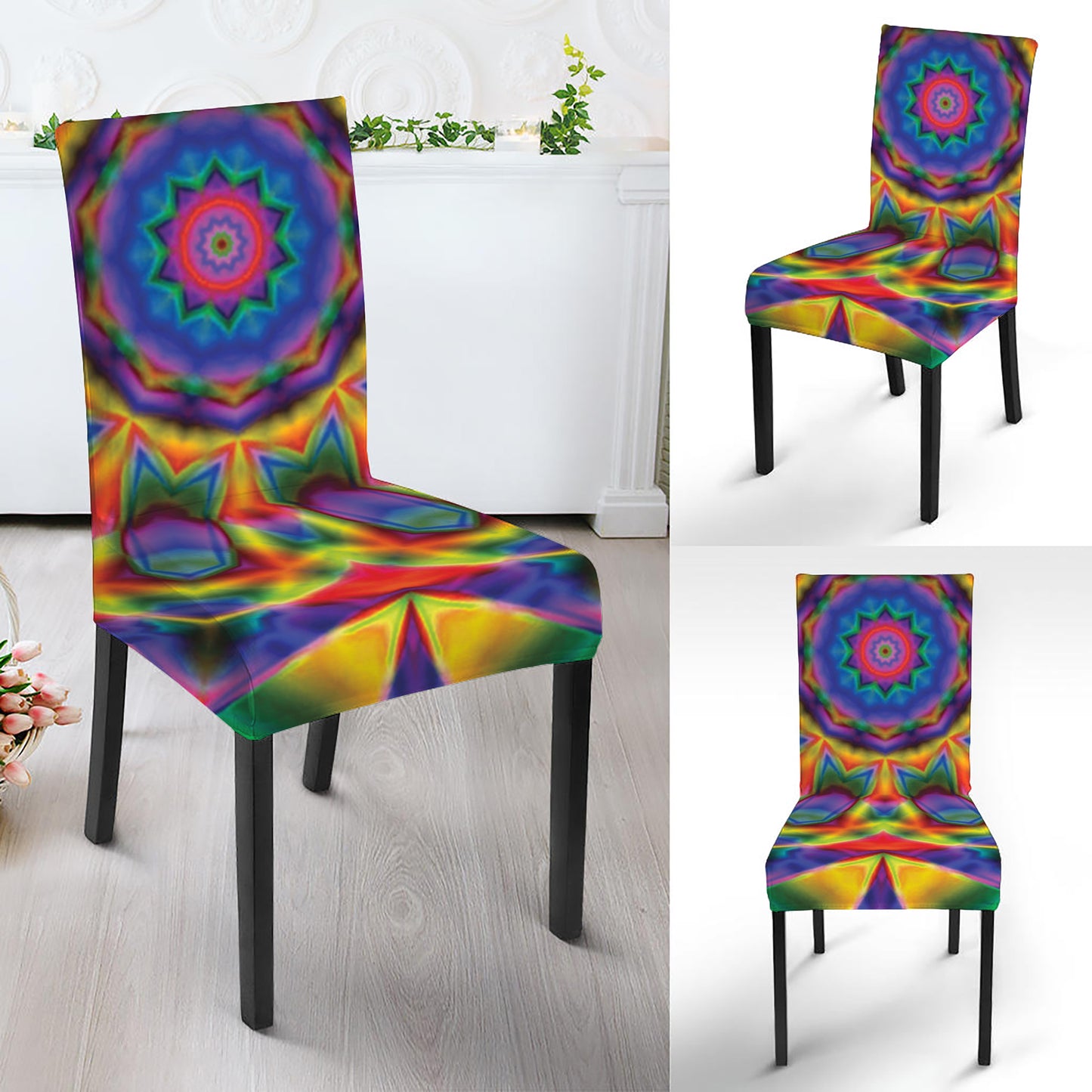 Boho Kaleidoscope Print Dining Chair Slipcover