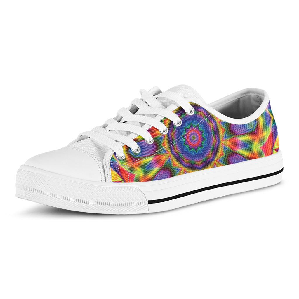 Boho Kaleidoscope Print White Low Top Shoes