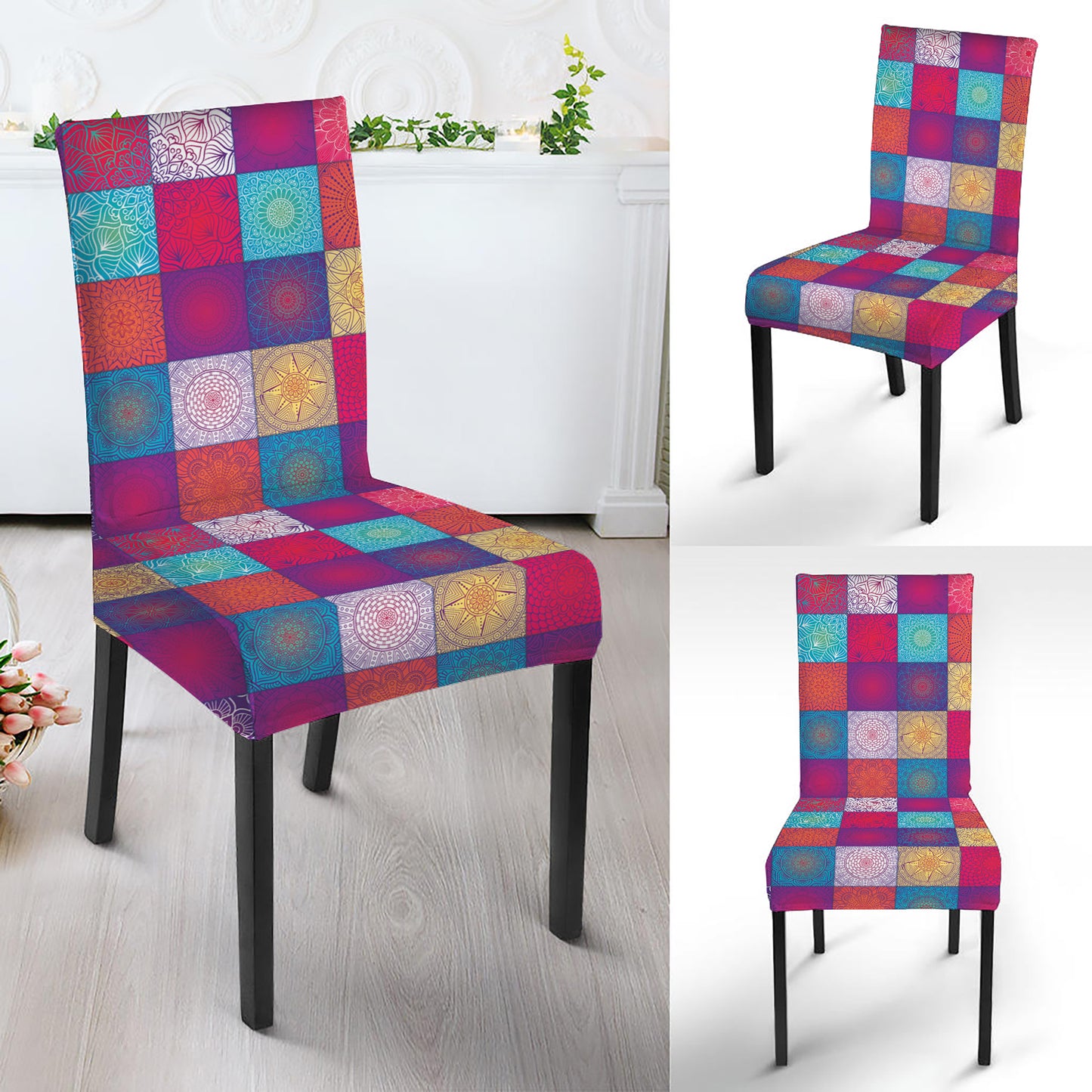 Boho Mandala Patchwork Pattern Print Dining Chair Slipcover