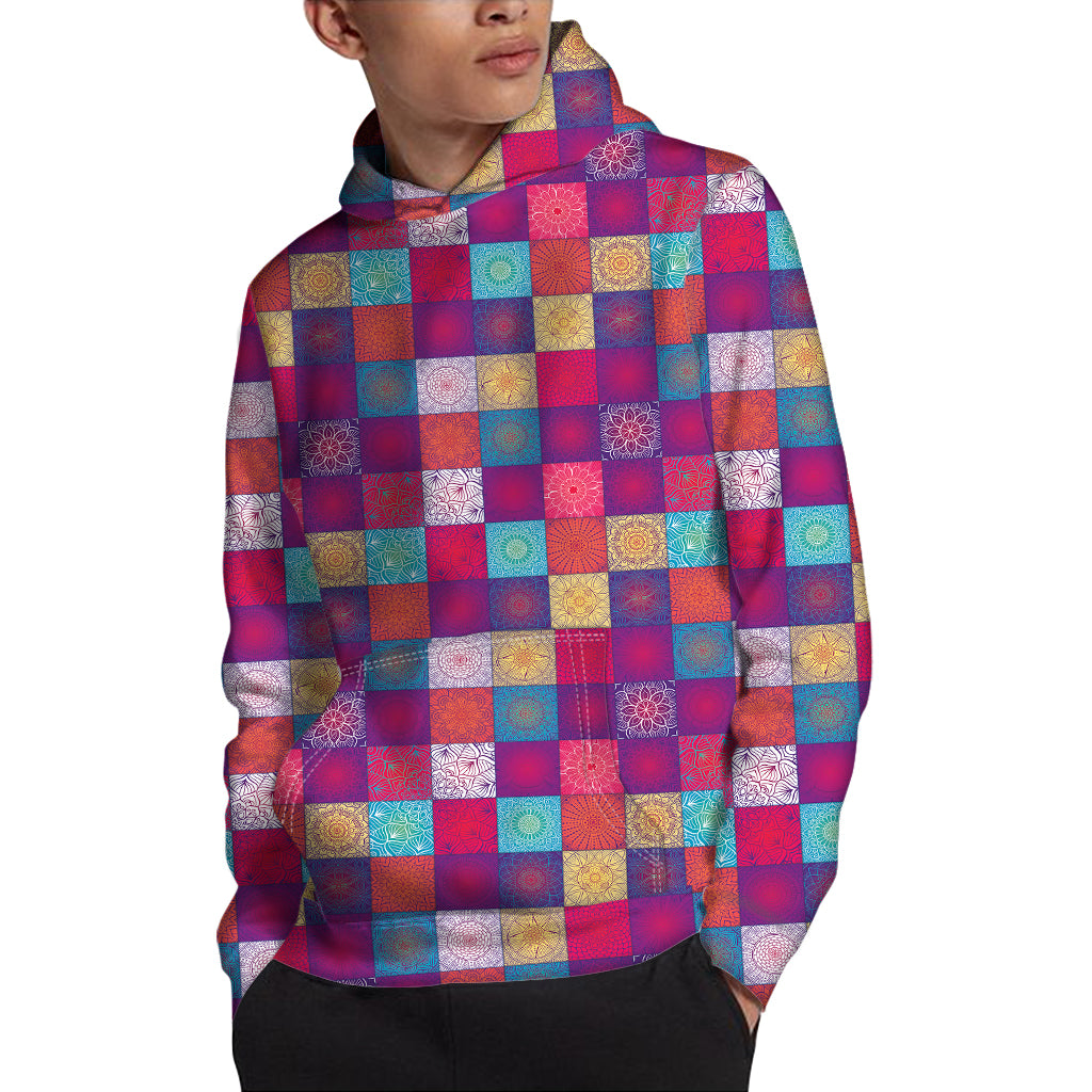 Boho Mandala Patchwork Pattern Print Pullover Hoodie