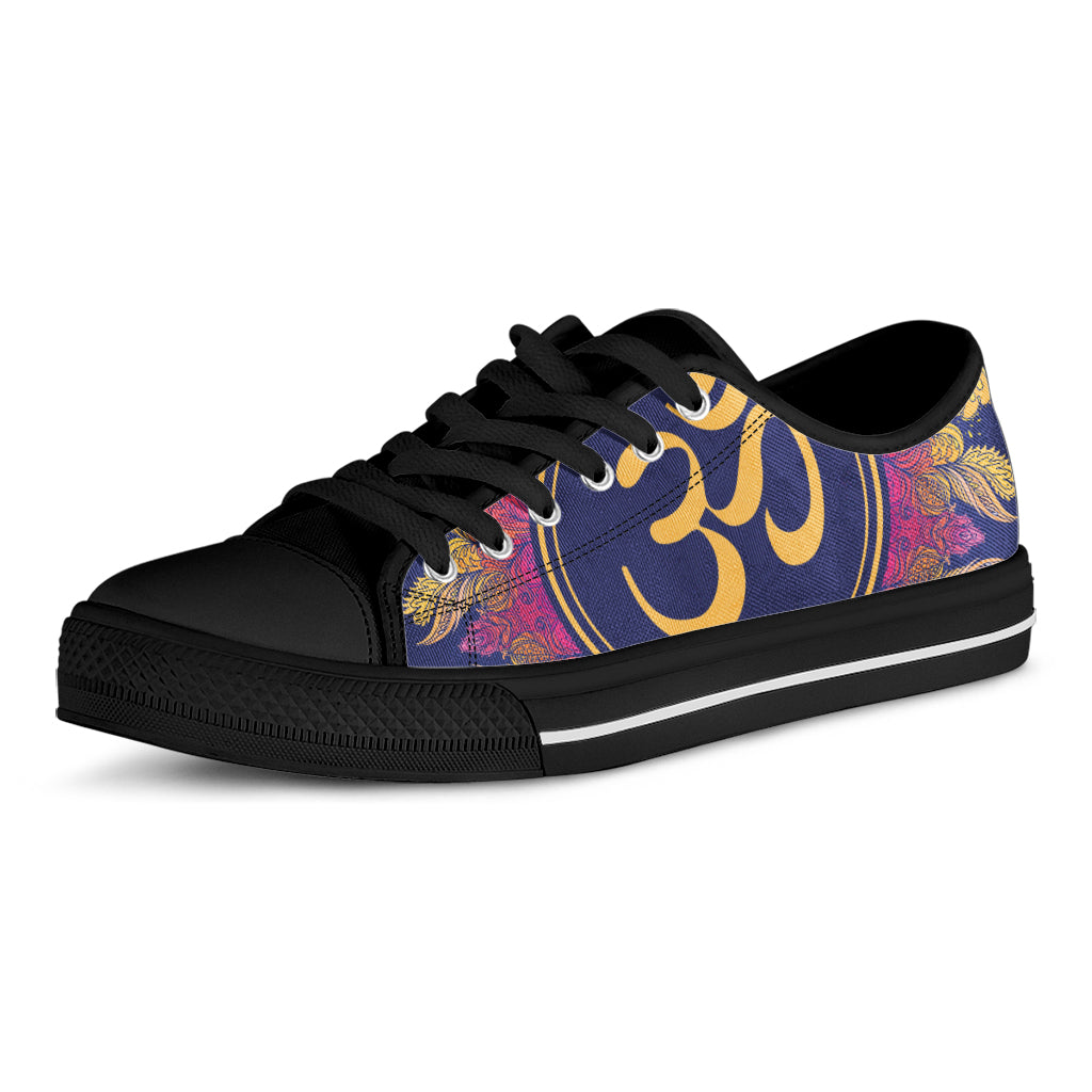 Boho Om Mandala Print Black Low Top Shoes