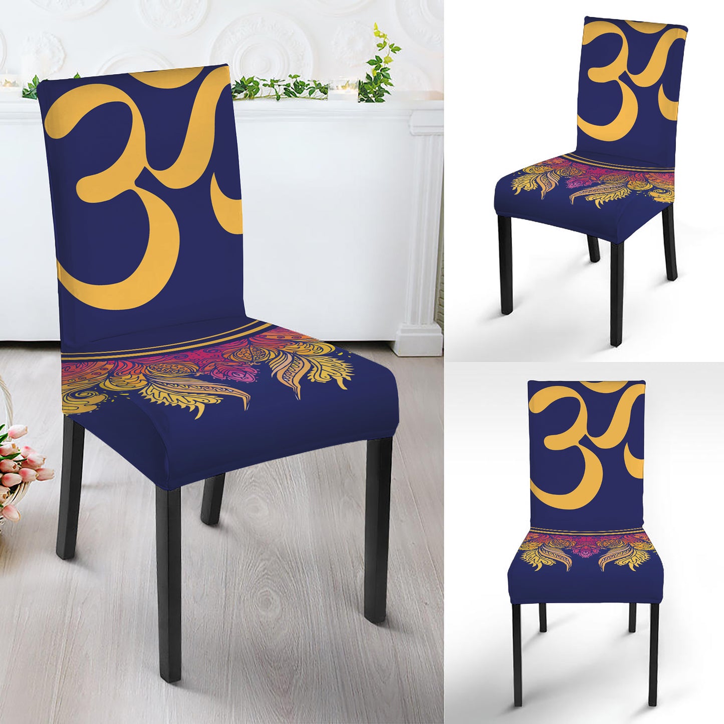 Boho Om Mandala Print Dining Chair Slipcover
