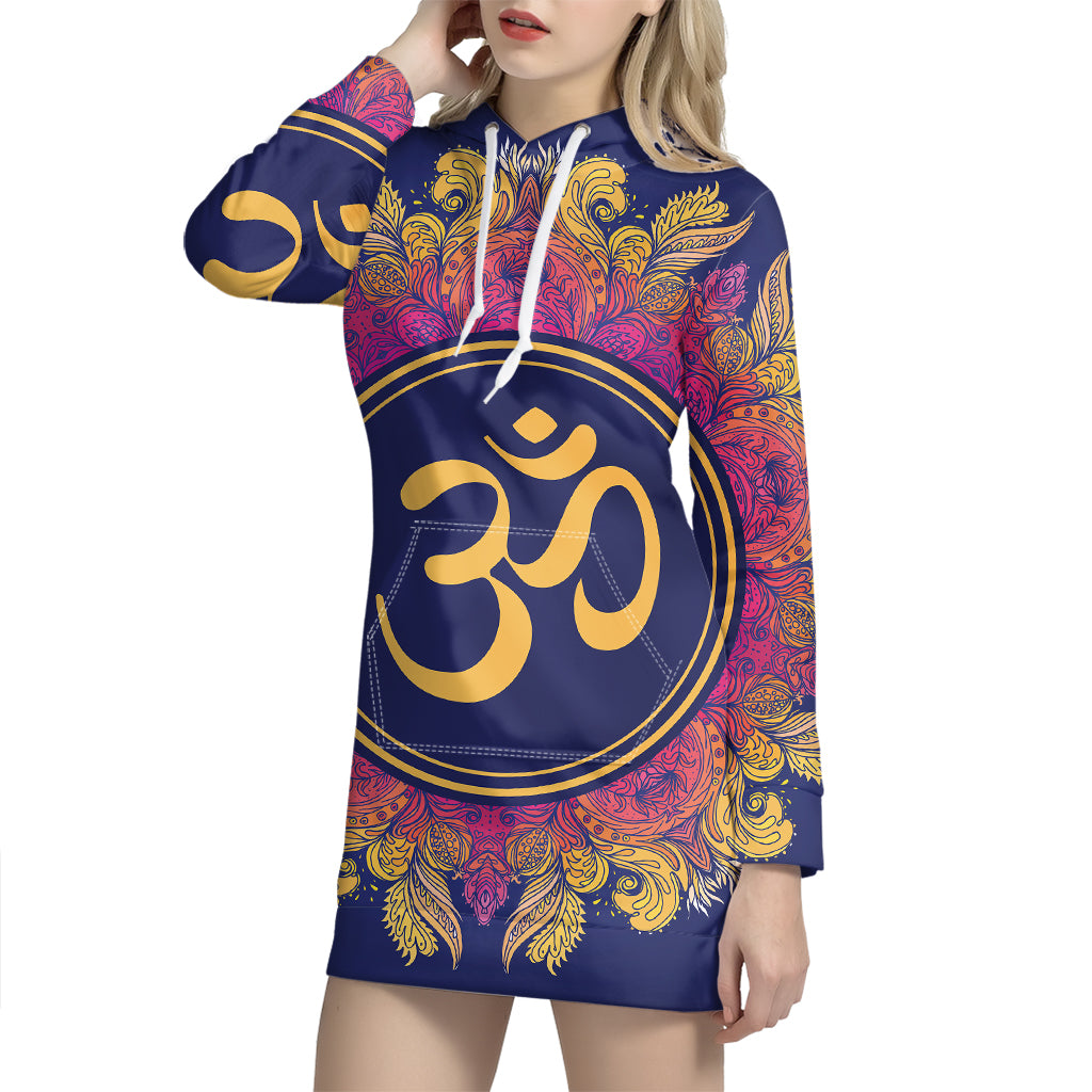 Boho Om Mandala Print Pullover Hoodie Dress