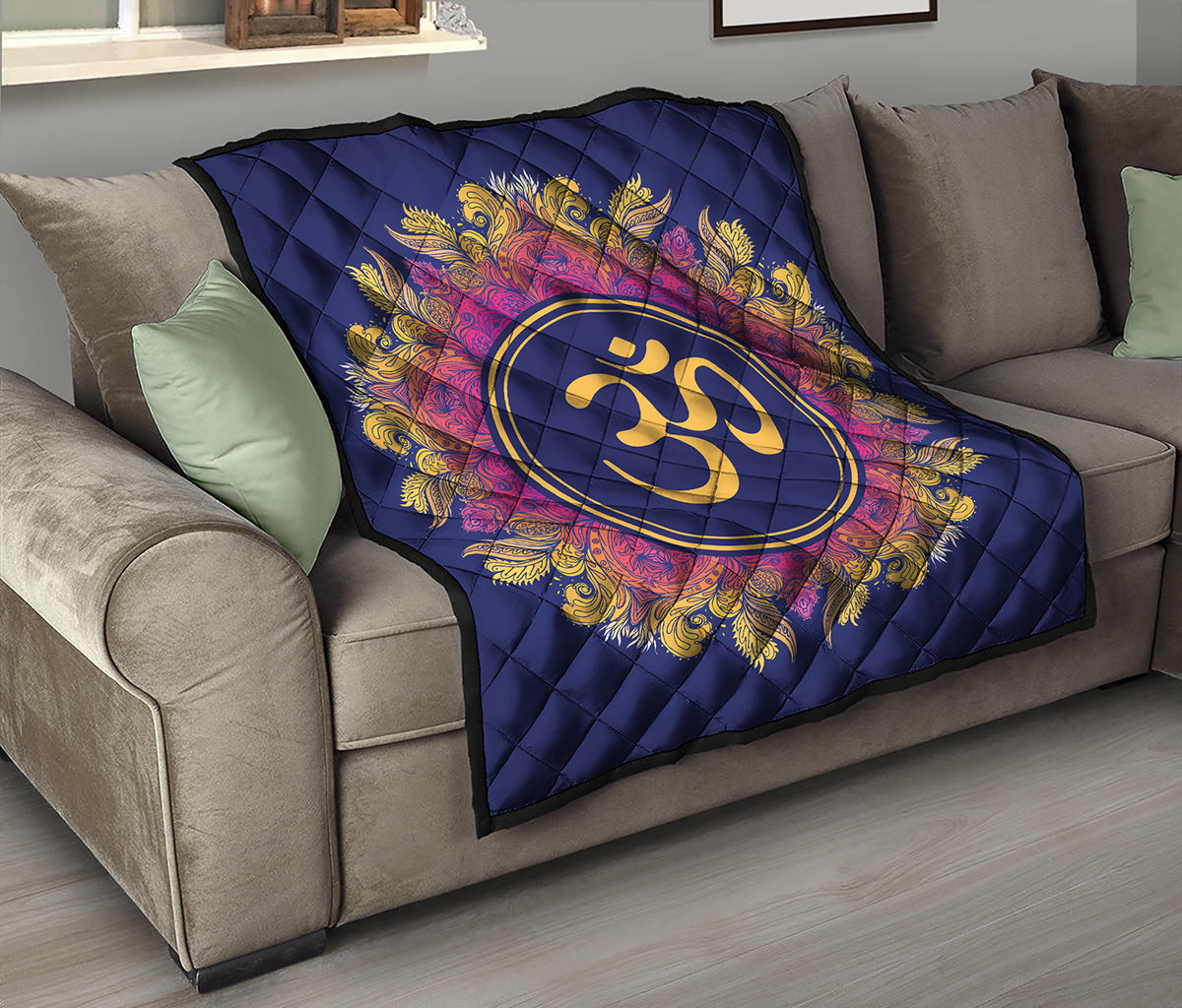 Boho Om Mandala Print Quilt