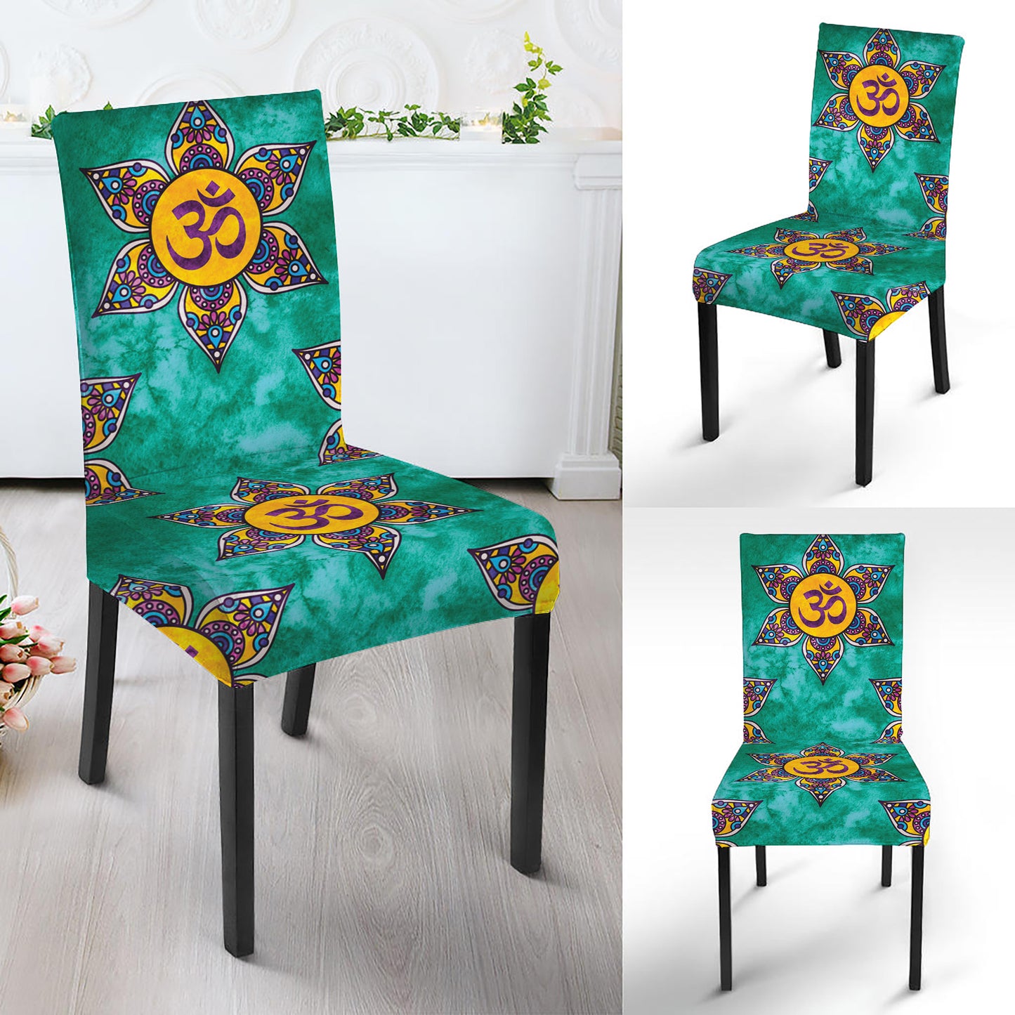 Boho Om Sign Pattern Print Dining Chair Slipcover