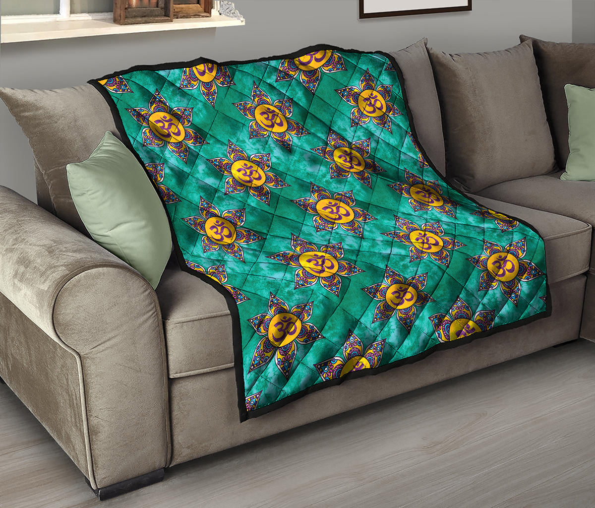Boho Om Sign Pattern Print Quilt