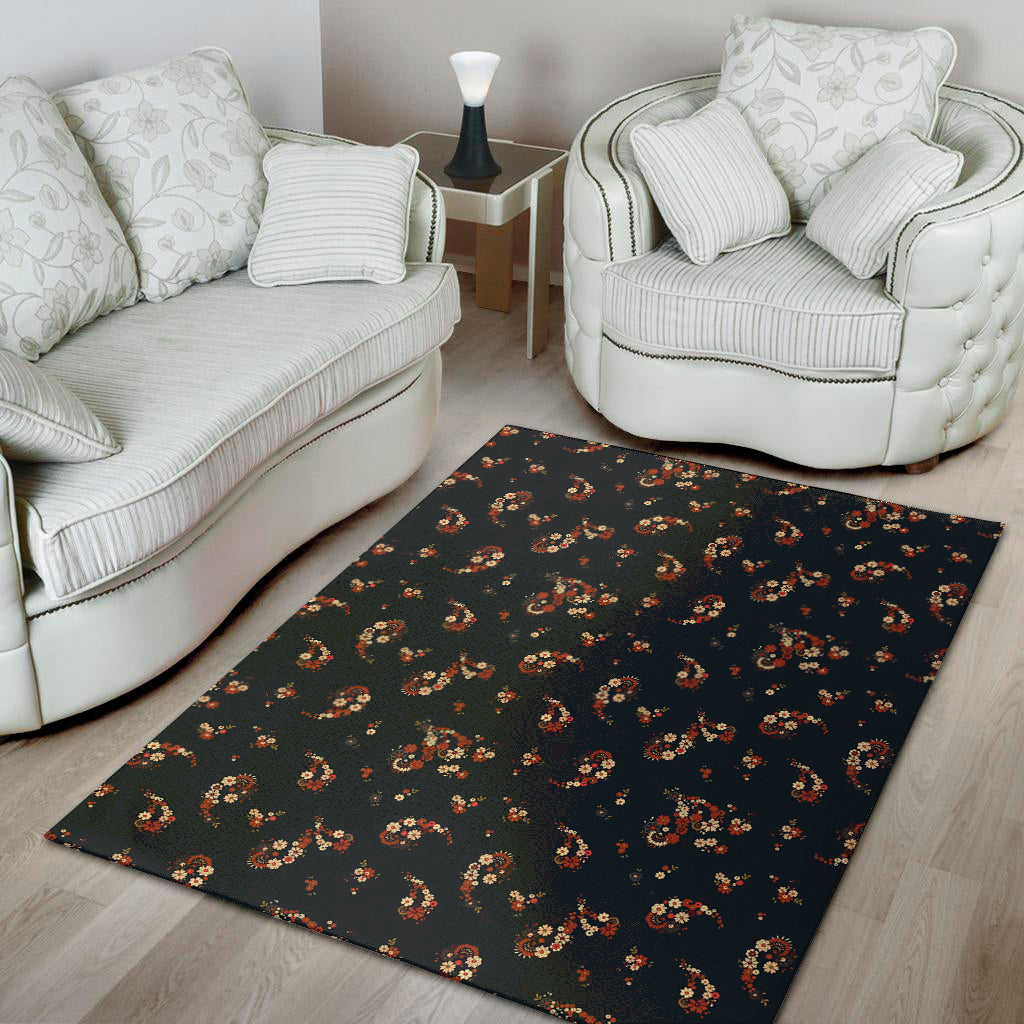 Boho Paisley Flower Pattern Print Area Rug